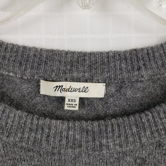 Madewell XXS Alpaca Blend Sweater Heather Gray White Hearts Top Wool Womens - Picture 3 of 13